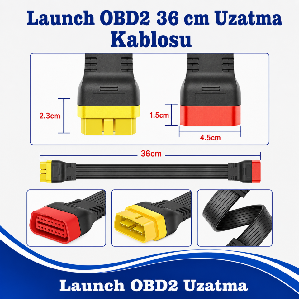 Launch Obd2 16 Pin Uzatma Kablosu 36 Cm