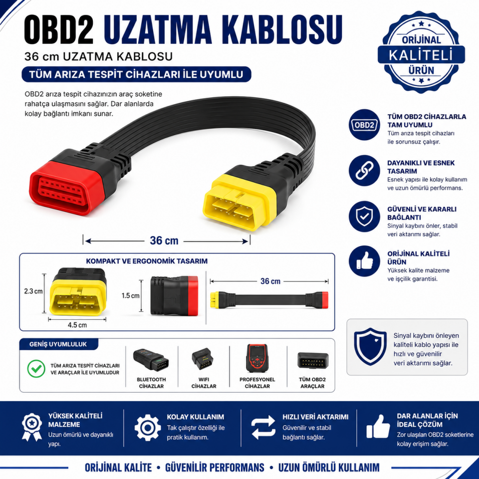Launch Obd2 16 Pin Uzatma Kablosu 36 Cm