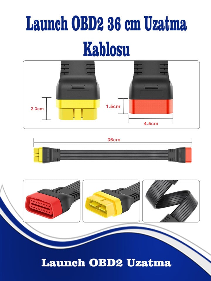 Launch Obd2 16 Pin Uzatma Kablosu 36 Cm
