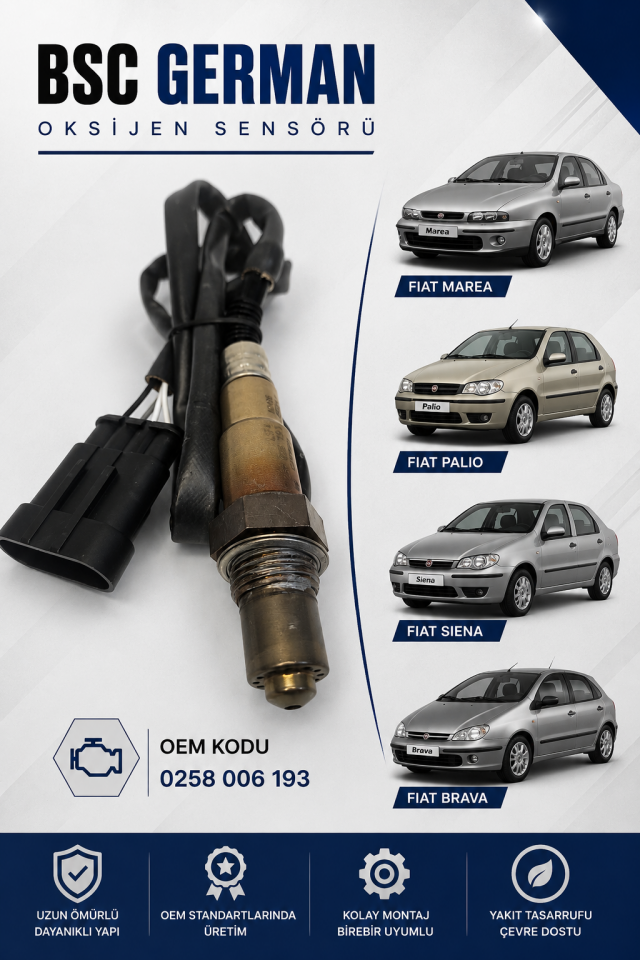 Fiat Marea Palio Stilo Alt Oksijen Sensörü 85 cm OrjinaL Kablo Uzunluğu